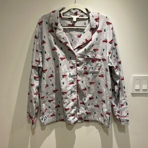 Charter Club Light Gray Pajama Top with Red and Green Accents